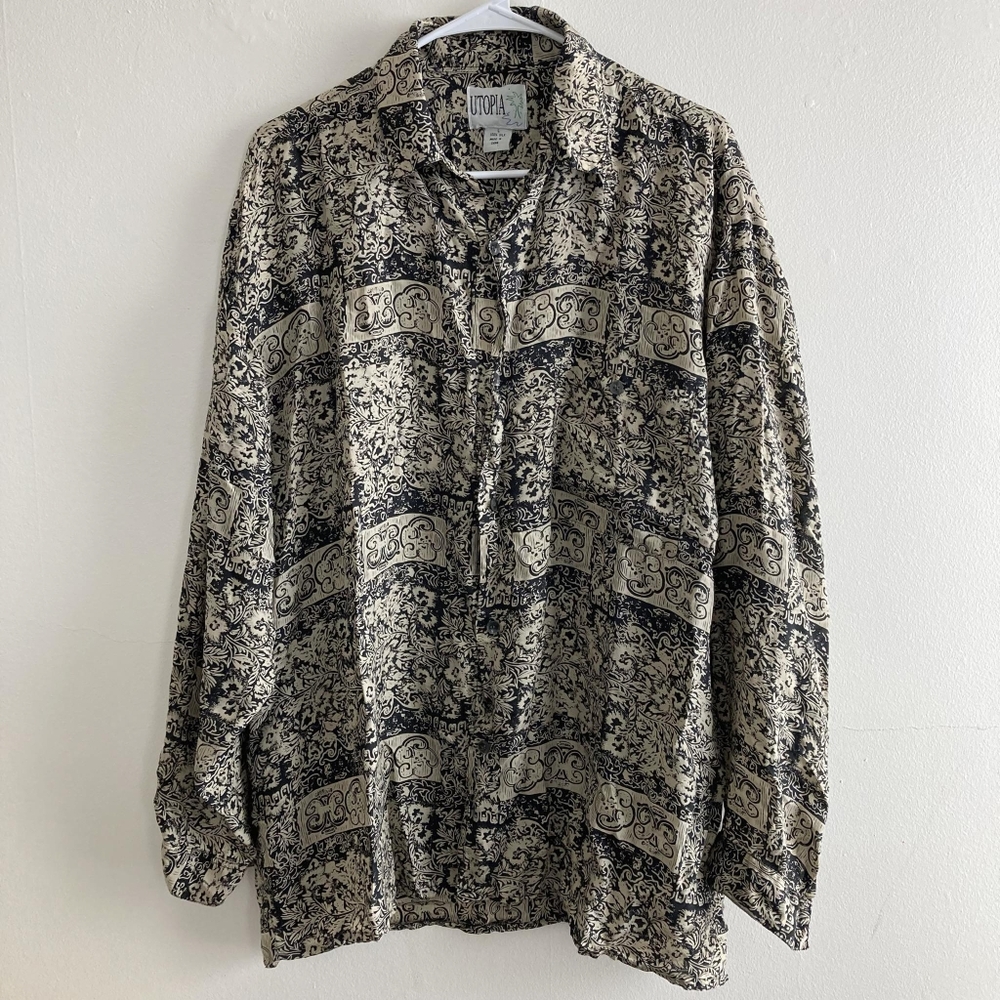 Utopia | Large | Beige | Button Down | Long Sleeve | Mens | Ornate |